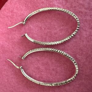 Stamped Oval 925 Silver Hoops Earrings EC